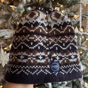 Wool Hat Moon Shadow Fair Isle Nordic Snowflake Beanie One Size Brown Purple‎